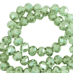 Top facet kralen 6x4mm Citrus Green-Pearl shine coating, per 10 stuks